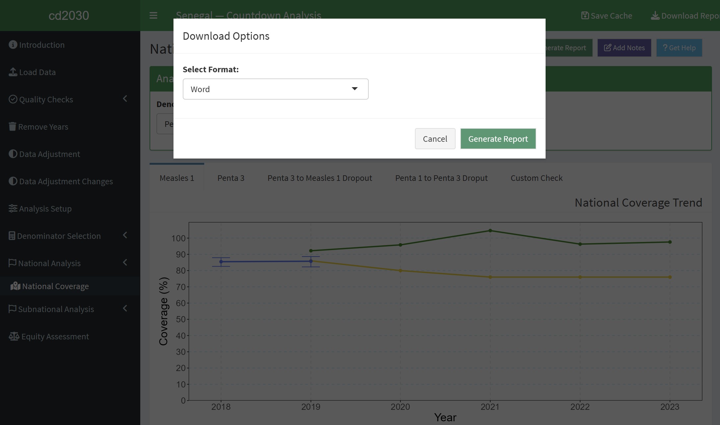 The download options dialog. 